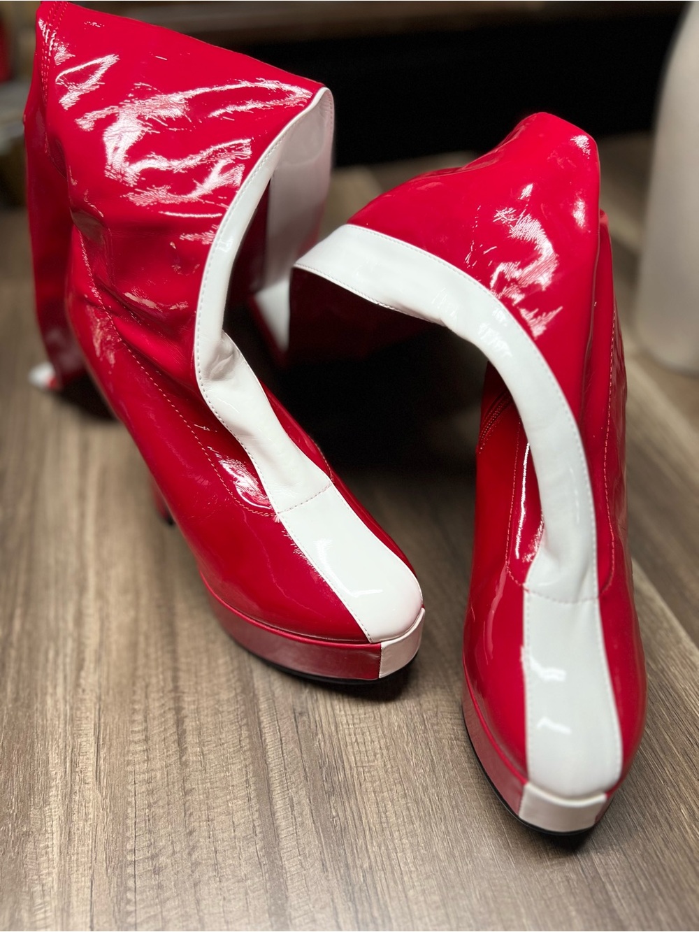 Red and White Patent Platform Pumps - Women's Fashion Heels
